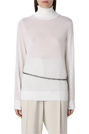 Michael Kors Swetry, Kobieta, Biały, M, Wełna, Golf Merino, Długi Rękaw, Żółwik z Guzikami