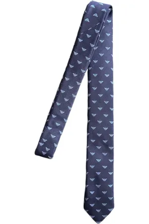 Emporio Armani Akcesoria, Mężczyzna, Niebieski, ONE SIZE, Jedwabny Krawat Nocny Niebieski Logo Orzeł