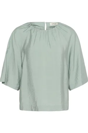 Soaked in Luxury Bluzki, Kobieta, Zielony, 2XL, Nylon, Elegancka Drapowana Srebrnoniebieska Bluzka