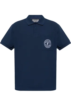 VERSACE Koszulki, Mężczyzna, Niebieski, M, Niebieski Polo z Logo
