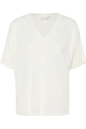 Kaffe Koszulki, Kobieta, Biały, 2XL, Kredowy Tee z dekoltem w serek i półrękawami