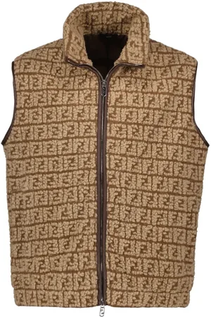 Fendi Kurtki, Mężczyzna, Beżowy, M, Bezrękawnik z wełny z wysokim kołnierzem