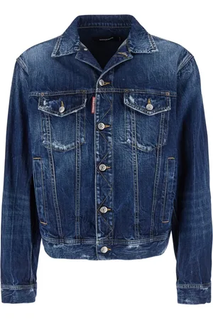 Dsquared2 Kurtki, Mężczyzna, Niebieski, M, Niebieska Kurtka Dżinsowa z Efektem Zużycia