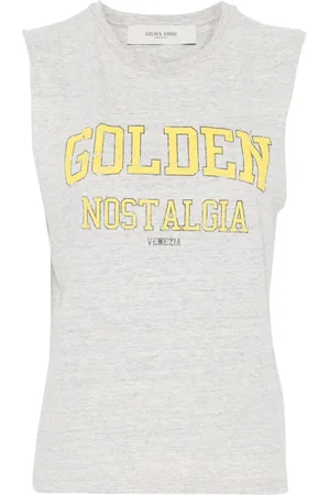 Golden Goose Koszulki, Kobieta, Szary, L, Nostalgiczny nadruk bez rękawów podwójna gwiazda koszulki