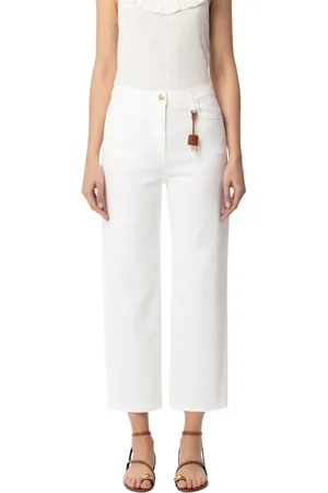 Elisabetta Franchi Spodnie, Kobieta, Beżowy, W31, Bawełna, Spodnie Palazzo Ivory Eleganckie Sofistykowane