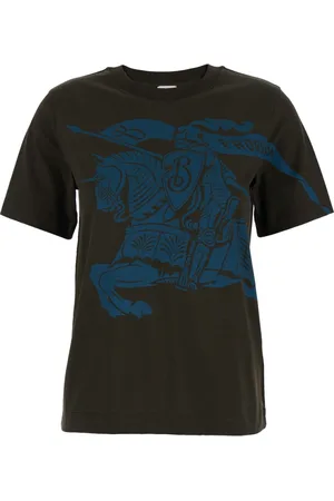 Burberry Koszulki, Kobieta, brązowy, M, Brązowy T-shirt z okrągłym dekoltem i nadrukiem Rycerza Equestrian