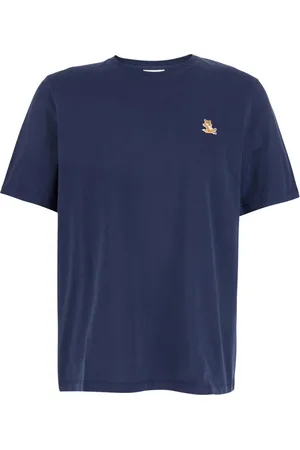 Maison Kitsuné Koszulki, Mężczyzna, Niebieski, M, Niebieski T-shirt z naszywką Chillax Fox z bawełny