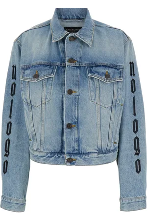 Balenciaga Kurtki, Kobieta, Niebieski, S, Len, Niebieska Kurtka z Dekoracją Artystyczną
