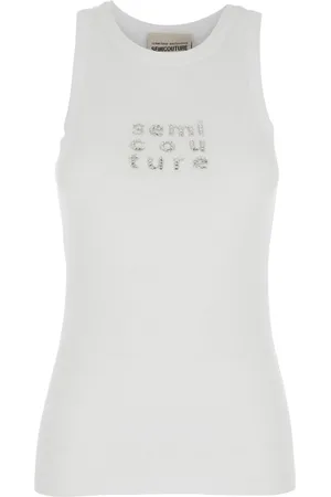 SEMICOUTURE Koszulki, Kobieta, Biały, S, Biała Top z Logo