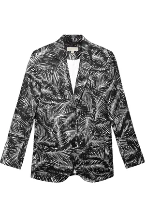 Michael Kors Kurtki, Kobieta, Szary, L, Marynarski Blazer z Wzorem Palmowym