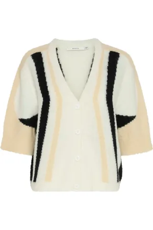 Gestuz Swetry, Kobieta, Beżowy, XS, Wełna, Miękki Sweter w kolorze Ivory/Butter Yellow/Black