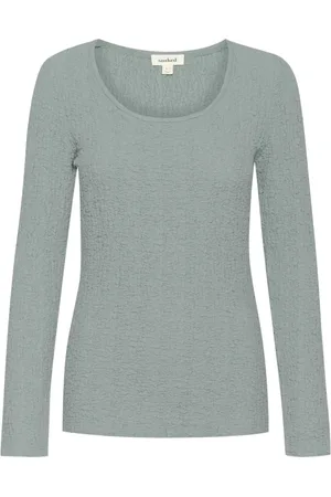Soaked in Luxury Koszulki, Kobieta, Niebieski, L, Bawełna, Długi Rękaw Slim Fit Tee Srebrnoniebieski
