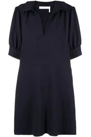 See by Chloé Sukienki, Kobieta, Niebieski, S, Niebieska Casualowa Sukienka Midi z Polówką