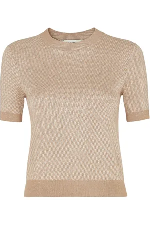 Fendi Swetry, Kobieta, Beżowy, XS, Ikoniczny Beżowy Sweter z Motywem FF