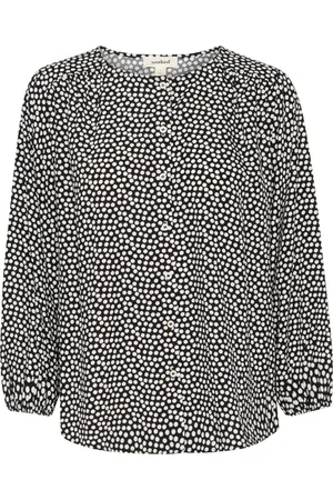 Soaked in Luxury Bluzki, Kobieta, Niebieski, M, Len, Elegancka Bluzka Nightsky White Dots