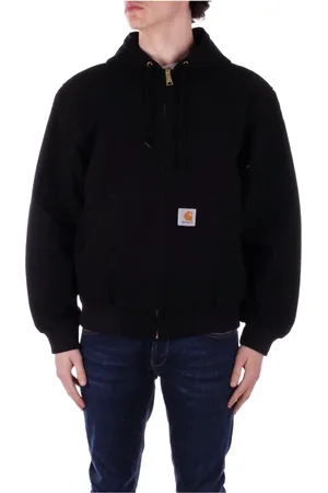 Carhartt Bluzy, Mężczyzna, Czarny, L, Kurtka z kapturem Logo Zamek Kieszenie