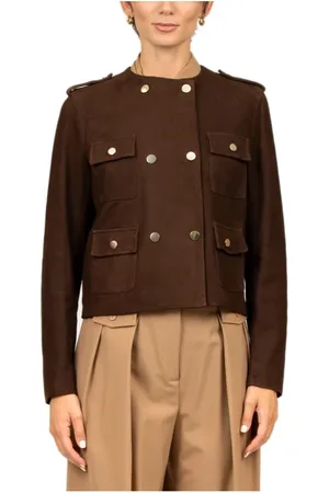 SEMICOUTURE Kurtki, Kobieta, brązowy, L, Zamsz, Brązowa Kurtka Zamszowa, Model Dwurzędowy