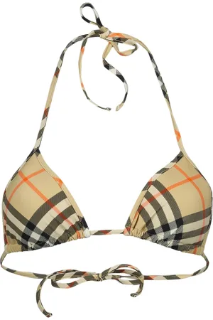 Burberry Stroje kąpielowe, Kobieta, Beżowy, S, Bikini w kratkę z trójkątnym dekoltem