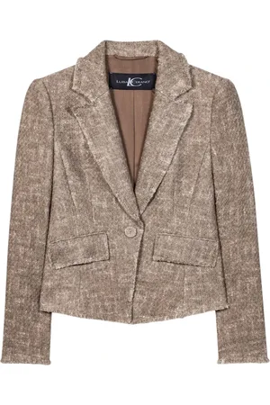 Luisa Cerano Kurtki, Kobieta, brązowy, L, Tweed, Kurtka vintage w stylu tweed z zapięciem na guzik