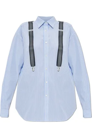 Moschino Bluzki, Kobieta, Niebieski, XS, Koszula ze wzorem w prążki i nadrukiem