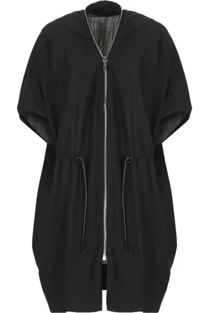 Rick Owens Kurtki, Kobieta, Czarny, ONE SIZE, Czarny wełniany płaszcz z zamkiem