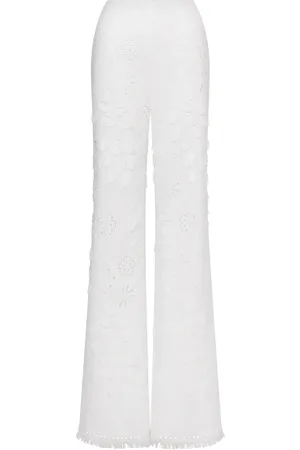 Alberta Ferretti Spodnie, Kobieta, Biały, M, Białe Rozkloszowane Kwiatowe Spodnie