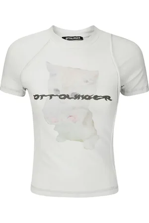OTTOLINGER Koszulki, Kobieta, Szary, M, T-shirt z nadrukiem kota i okrągłym dekoltem