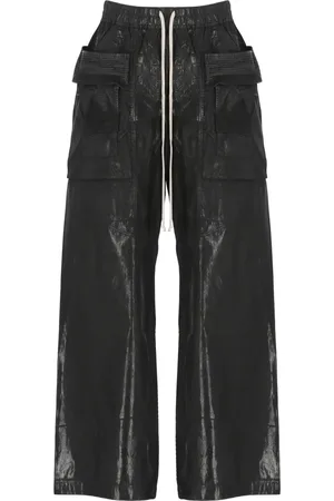 Rick Owens Spodnie, Mężczyzna, Czarny, L, Czarne Spodnie Cargo Elastyczny Pas Troczki