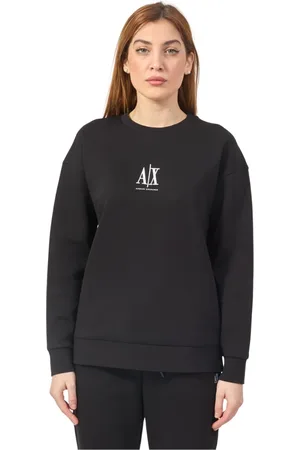 Armani Exchange Bluzy, Kobieta, Czarny, M, Czarny Bawełniany Sweter z Logo