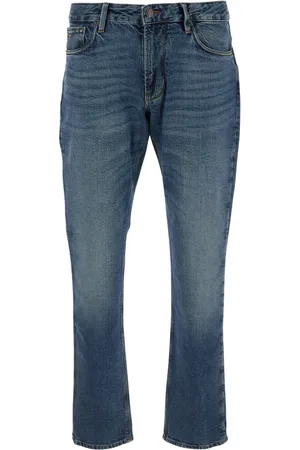 Emporio Armani Jeansy, Mężczyzna, Niebieski, W36, Denim, Niebieskie Jeansyy z Logo Patch