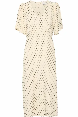 Ichi Sukienki, Kobieta, Beżowy, 2XL, Poliester, Kobieca Sukienka z Falbanowymi Rękawami