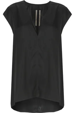 Rick Owens Bluzki, Kobieta, Czarny, S, Czarny top z dekoltem w serek