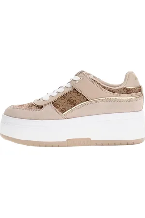Guess Buty, Kobieta, Beżowy, 40 EU, Poliester, Beżowe Sneakersy z nadrukiem 4G Logo
