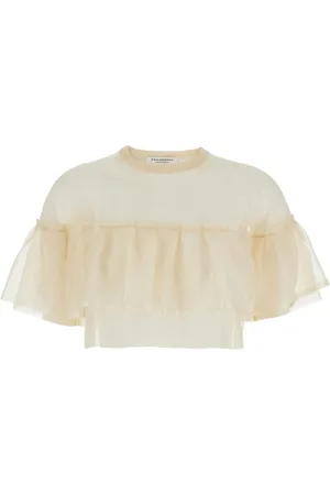 Serafini Bluzki, Kobieta, Beżowy, S, Crewneck Ruffle Sweater