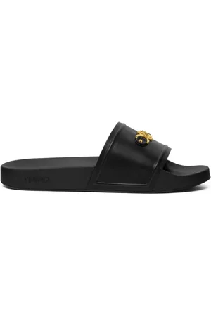 VERSACE Buty, Mężczyzna, Czarny, 40 EU, Czarne Skórzane Sandały wsuwane