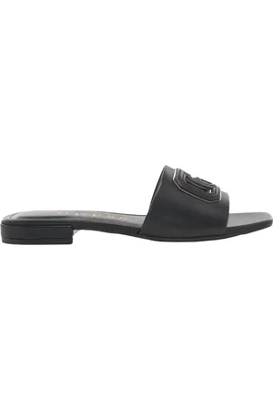 Guess Buty, Kobieta, Czarny, 39 EU, Czarne skórzane sandały z kwadratowym palcem