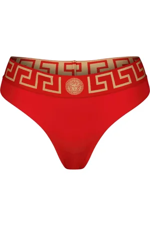 VERSACE Stroje kąpielowe, Kobieta, Czerwony, L, Nylon, Czerwone Dno Bikini Styl Greca