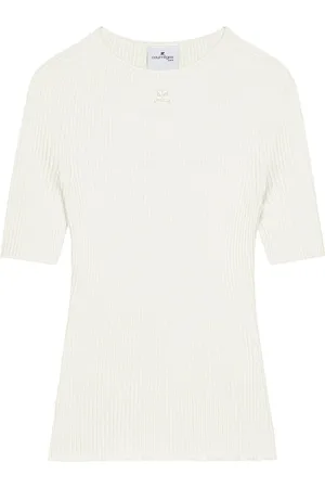 Courrèges Swetry, Kobieta, Biały, XS, Biała Sweter z Logo Krótki Rękaw