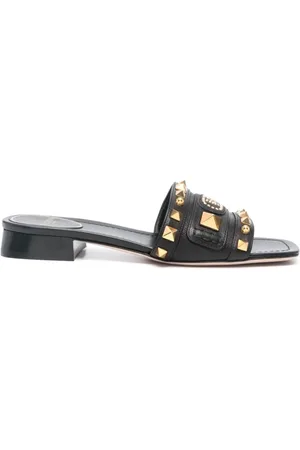 VALENTINO GARAVANI Buty, Kobieta, Czarny, 36 EU, Len, Czarne Sandały Gipsowy Odlew Slide