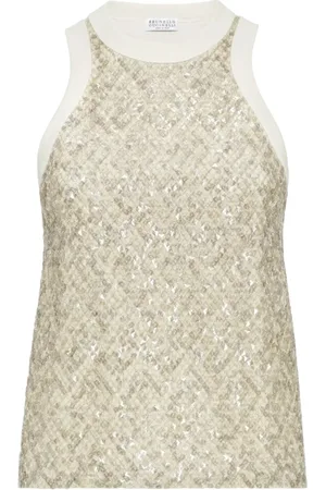 Brunello Cucinelli Koszulki, Kobieta, Żółty, S, Luksusowy Crew Neck Tank Top