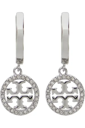 Tory Burch Akcesoria, Kobieta, Szary, ONE SIZE, Eleganckie Metalowe Kolczyki z Logo