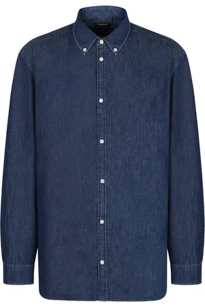 Dondup Koszule, Mężczyzna, Niebieski, L, Denim, Bawełniana Koszula Denim z Kołnierzykiem Button-Down