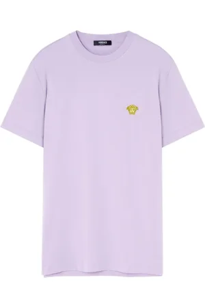 VERSACE Koszulki, Mężczyzna, Fioletowy, M, Fioletowe Koszulki z Okrągłym Dekoltem i Krótkimi Rękawami