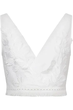 Alberta Ferretti Koszulki, Kobieta, Biały, M, Biały Kwiatowy Crop Top