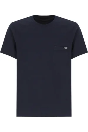 FAY Koszulki, Mężczyzna, Niebieski, M, Niebieski Bawełniany T-shirt z Kieszenią