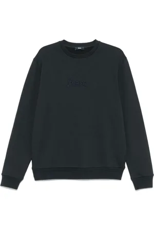 HERNO Bluzy, Mężczyzna, Niebieski, XL, Granatowy Sweter z Haftowanym Logo
