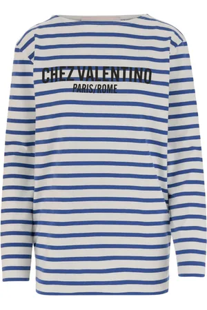 VALENTINO GARAVANI Koszulki, Kobieta, Niebieski, M, Len, Casual bawełniany T-shirt z unikalnym wzorem