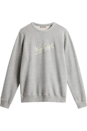 Woolrich Bluzy, Mężczyzna, Szary, S, Szara Sweter z Prążkowanym Wzorem i Nadrukiem