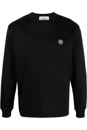Stone Island Bluzy, Mężczyzna, Czarny, S, Czarna Bawełniana Koszulka z Długim Rękawem