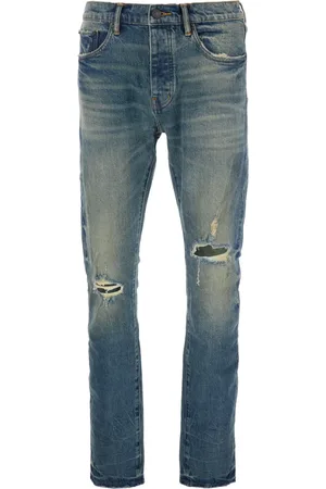 Purple Brand Jeansy, Mężczyzna, Niebieski, W34, Denim, Denim Man Logo Patch Ripped Jeansy
